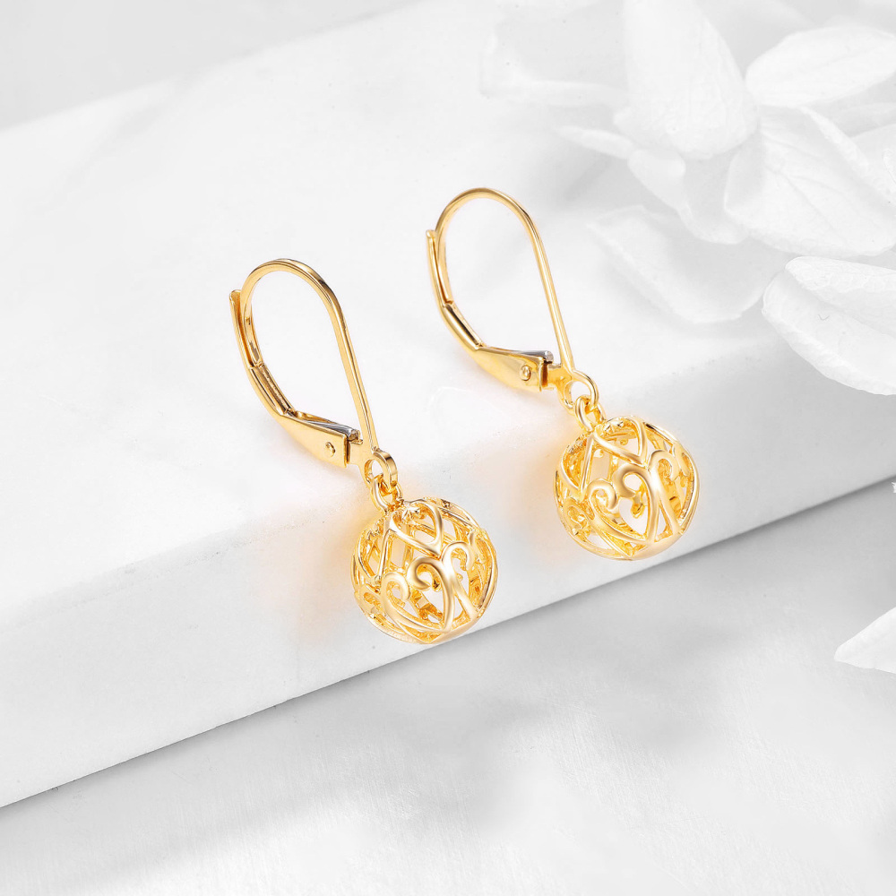 10K Gold Ball Lever-back Earrings-4
