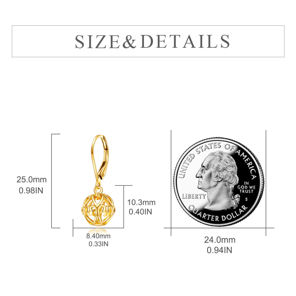 10K Gold Ball Lever-back Earrings-5