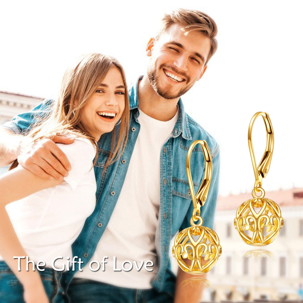 10K Gold Ball Lever-back Earrings-6