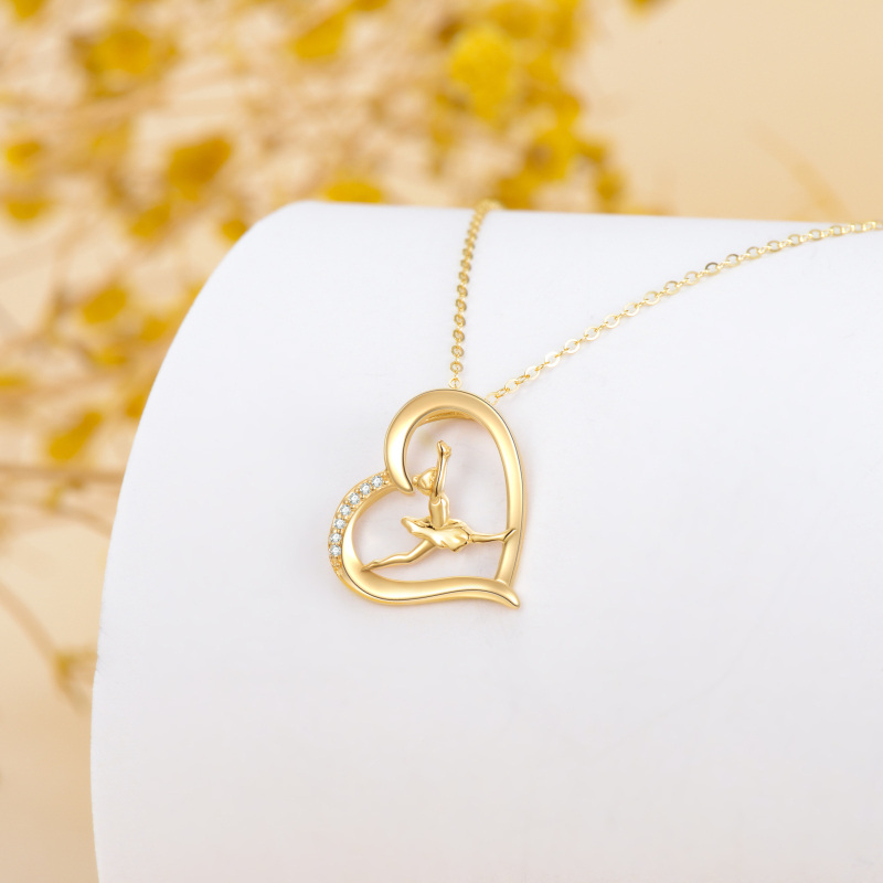 14K Gold Cubic Zirconia Ballet Dancer & Heart Pendant Necklace-4