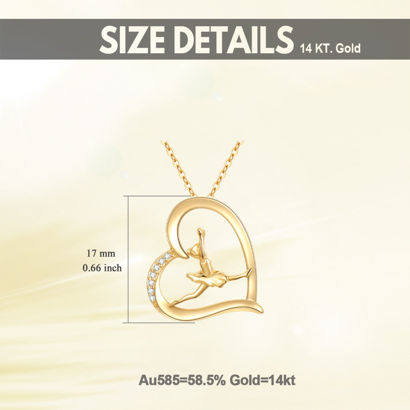 14K Gold Cubic Zirconia Ballet Dancer & Heart Pendant Necklace-6