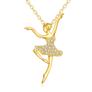 14K Gold Cubic Zirconia Ballet Dancer Pendant Necklace-4