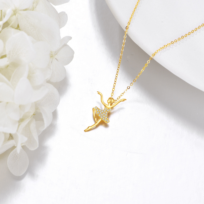 Naszyjnik z 14-karatowego białego złota z cyrkonią sześcienną i tancerką baletową-3