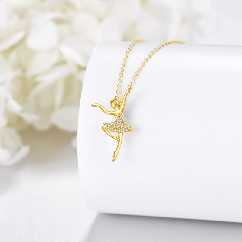 Naszyjnik z 14-karatowego białego złota z cyrkonią sześcienną i tancerką baletową-4