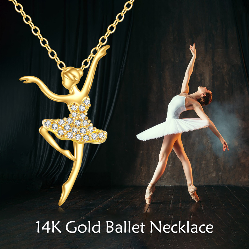 Naszyjnik z 14-karatowego białego złota z cyrkonią sześcienną i tancerką baletową-6