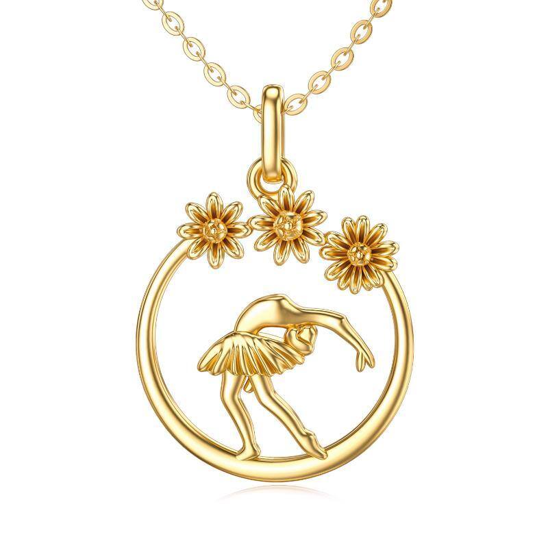 10K Gold Ballet Dancer Pendant Necklace-1