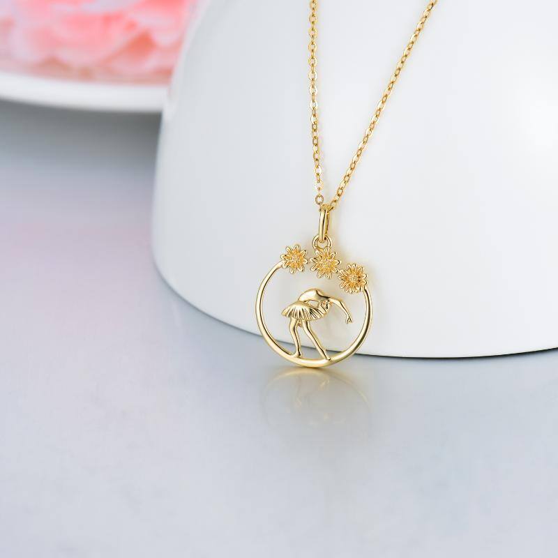 18K Gold Ballet Dancer Pendant Necklace-3