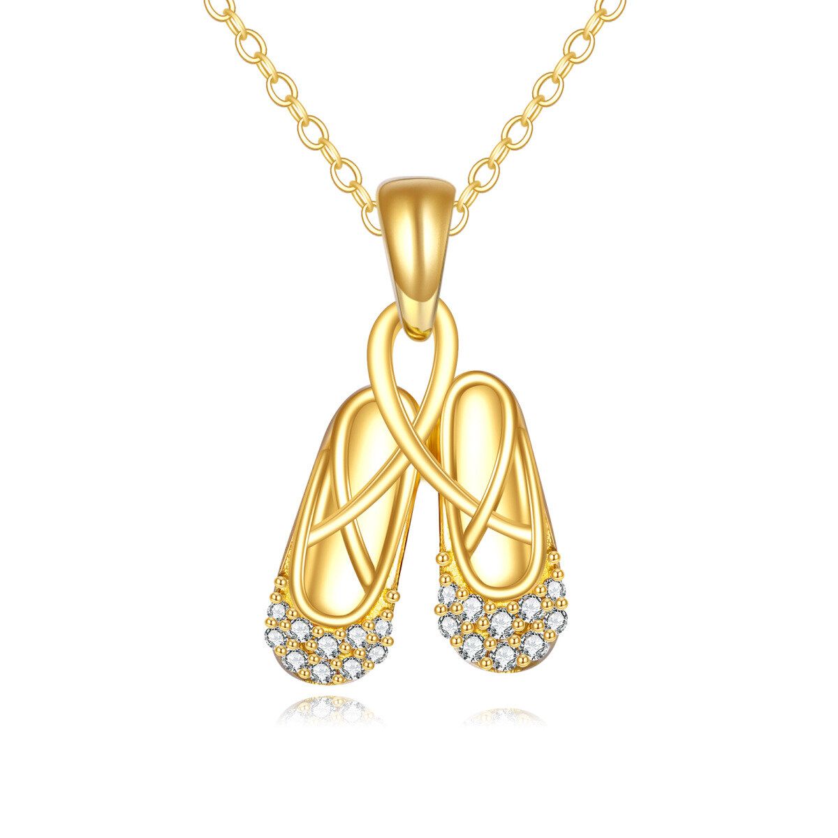 10K Gold Cubic Zirconia Ballet Shoes Pendant Necklace-1