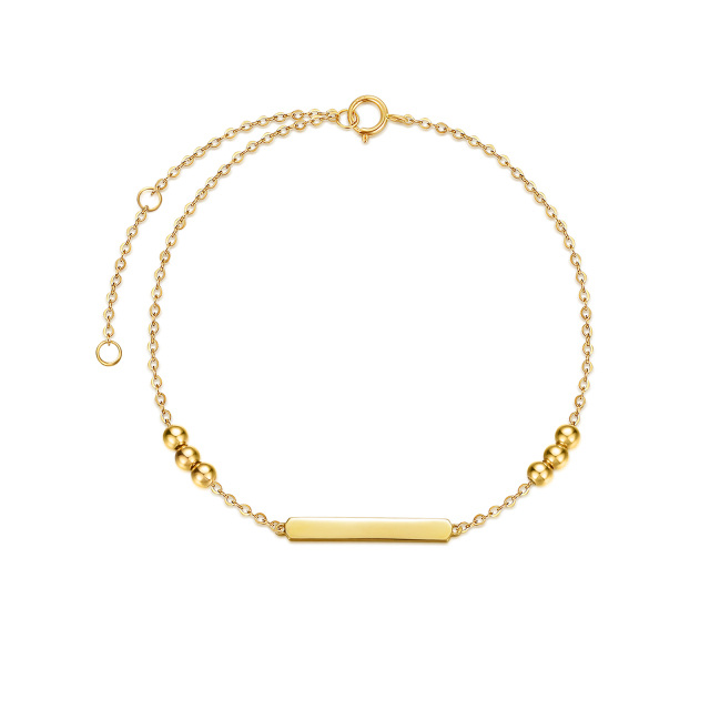 Pulseira delicada com pingente de barra simples em ouro maciço 14K para mulheres