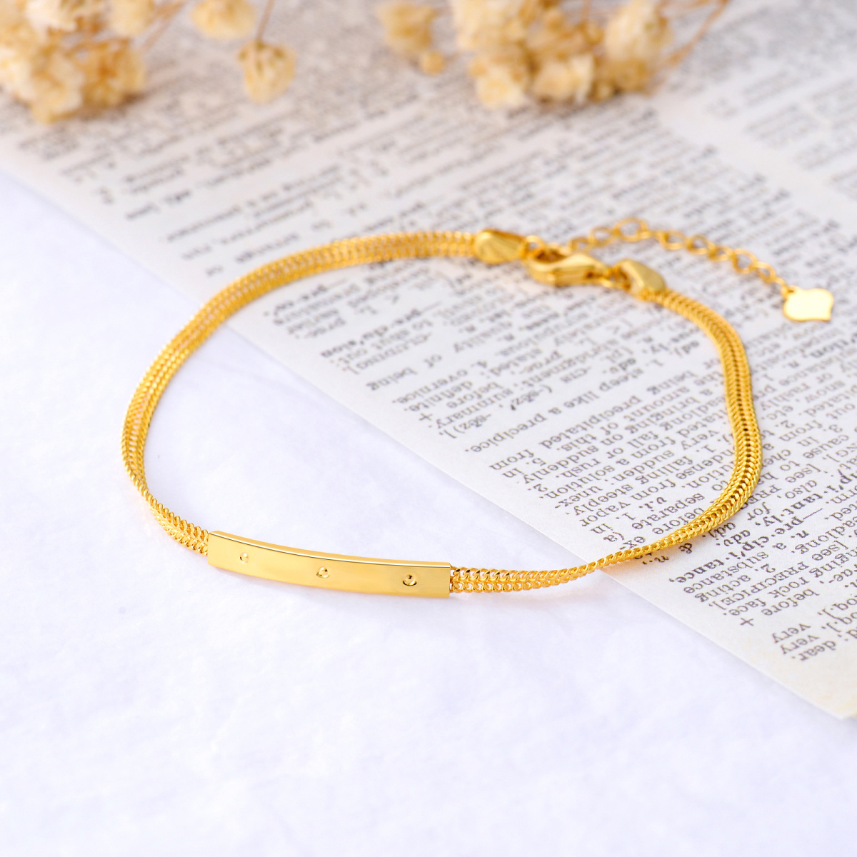 10K Gold Bar Identification Bracelet for Women-3