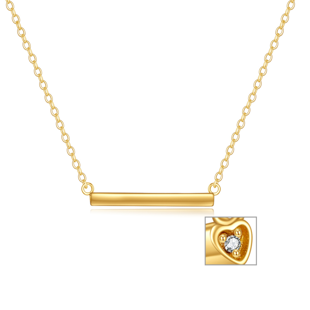 10K Gold Cubic Zirconia Bar Necklace-1