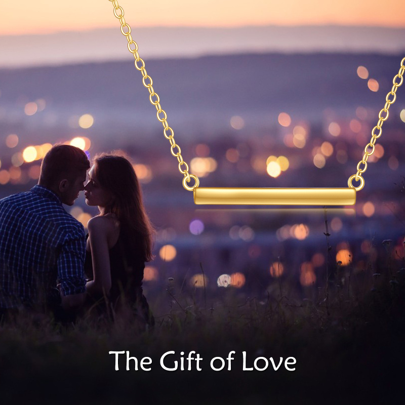 10K Gold Cubic Zirconia Bar Necklace-5