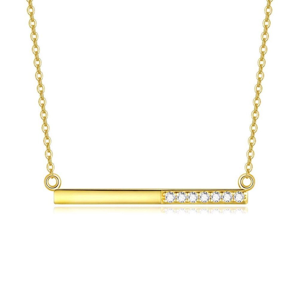 10K Gold Cubic Zirconia Bar Necklace for Women-1