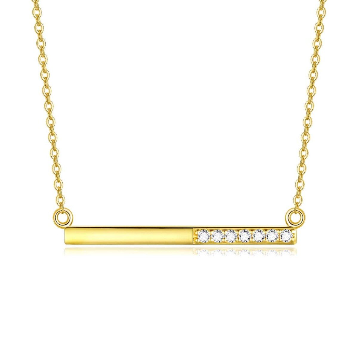 10K Gold Cubic Zirconia Bar Necklace for Women-1