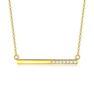 10K Gold Cubic Zirconia Bar Necklace for Women-9