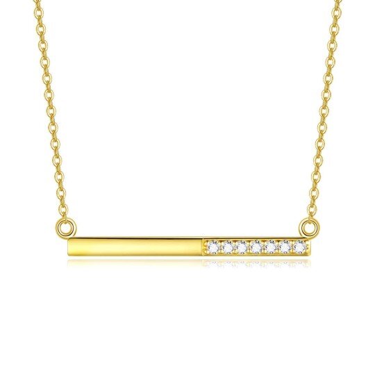 Collier en or 14 carats avec barre en zircone cubique pour femme