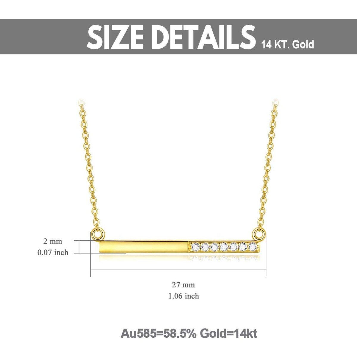 10K Gold Cubic Zirconia Bar Necklace for Women-5