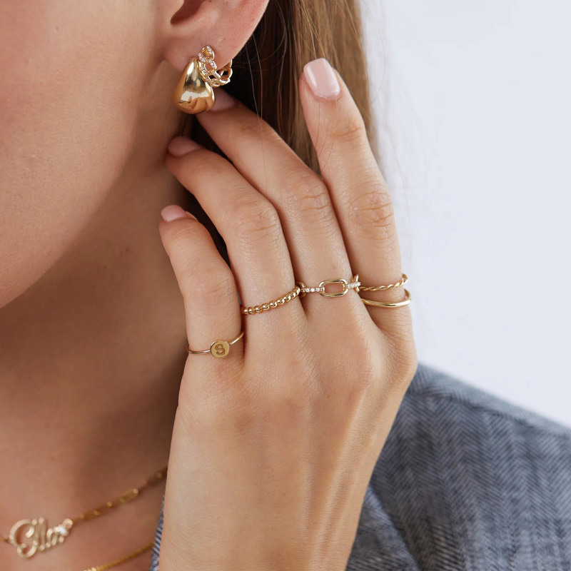 Anillo de cadena con clip de papel de oro de 14 quilates-3