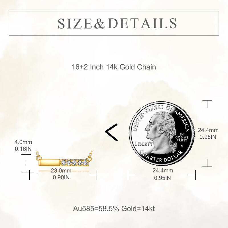 Collier pendentif barre en or 14K avec zircons cubiques-4