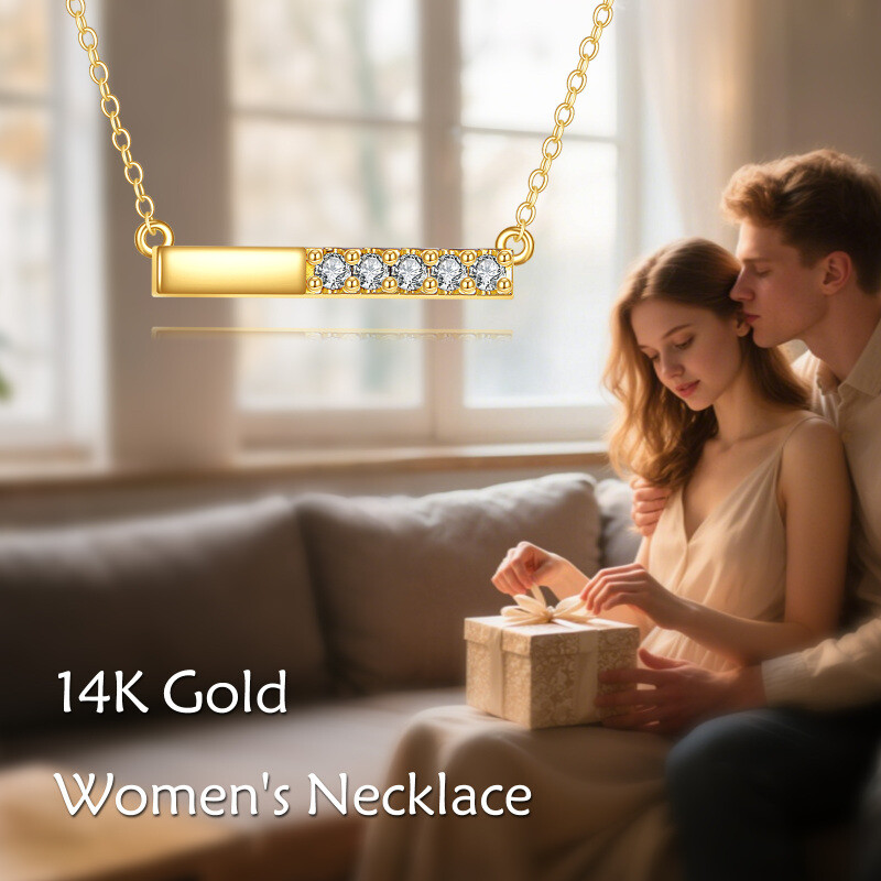 Collier pendentif barre en or 14K avec zircons cubiques-5