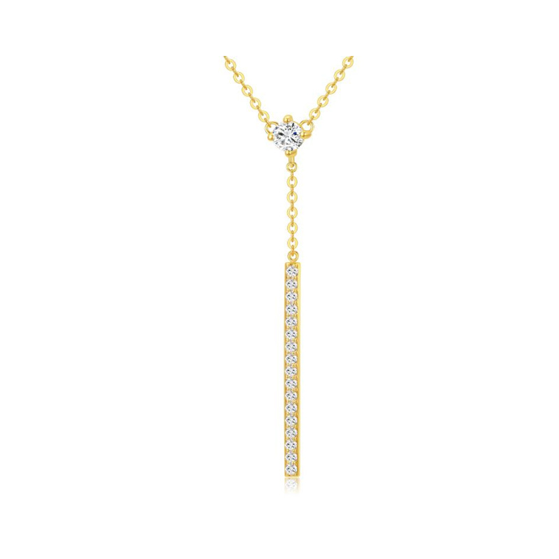 10K Gold Cubic Zirconia Bar Pendant Necklace-1