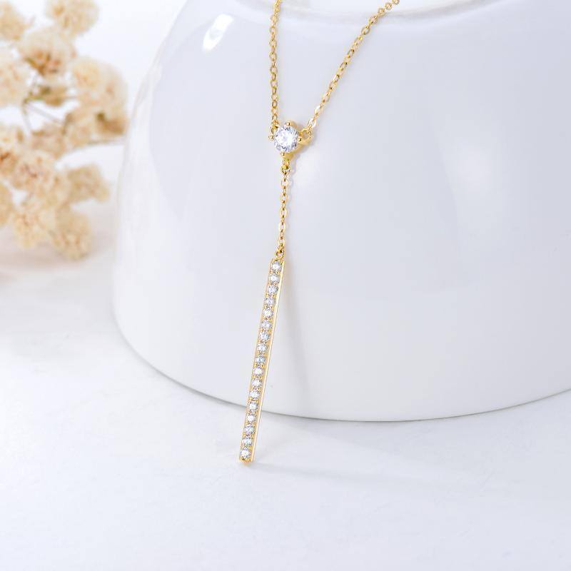 10K Gold Cubic Zirconia Bar Pendant Necklace-3