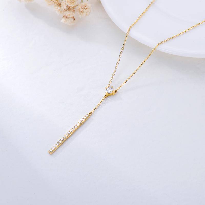 10K Gold Cubic Zirconia Bar Pendant Necklace-4