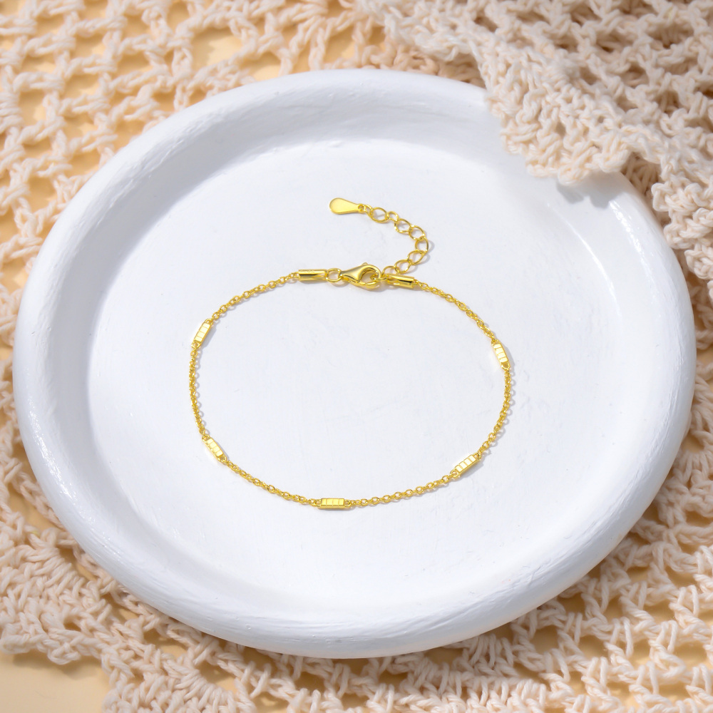 10K Gold Bar & Square Charm Bracelet-3