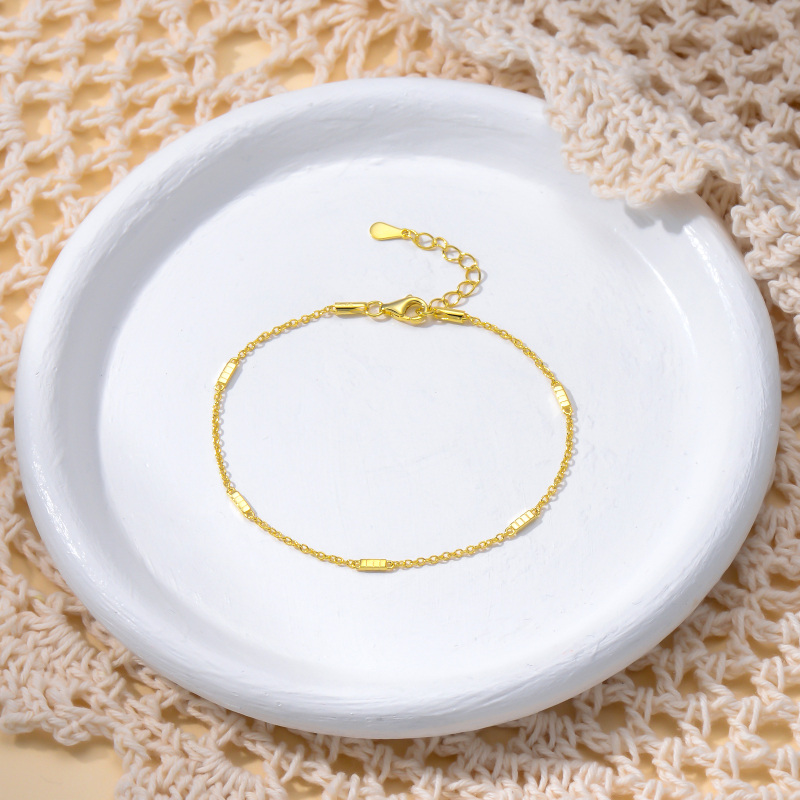 10K White Gold Bar & Square Charm Bracelet-3