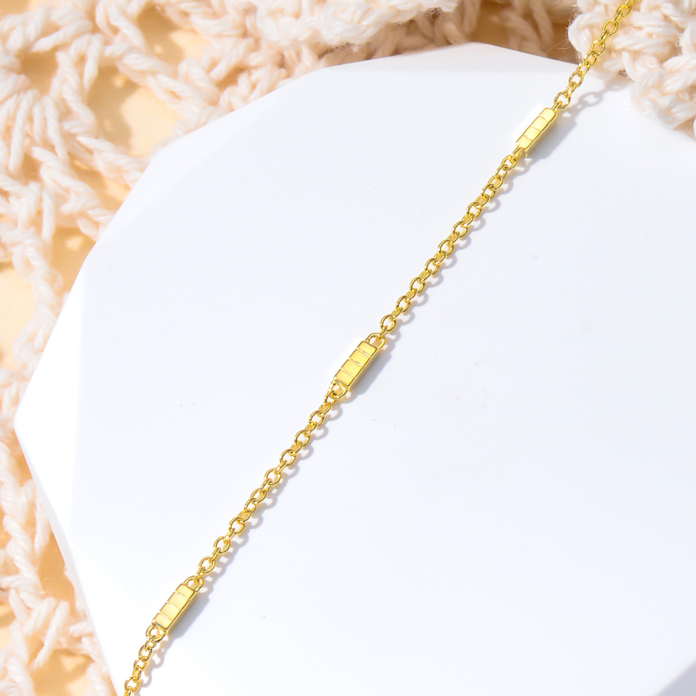 10K Gold Bar & Square Charm Bracelet-4
