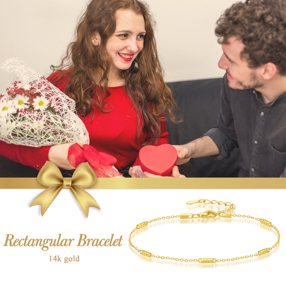 10K Gold Bar & Square Charm Bracelet-6