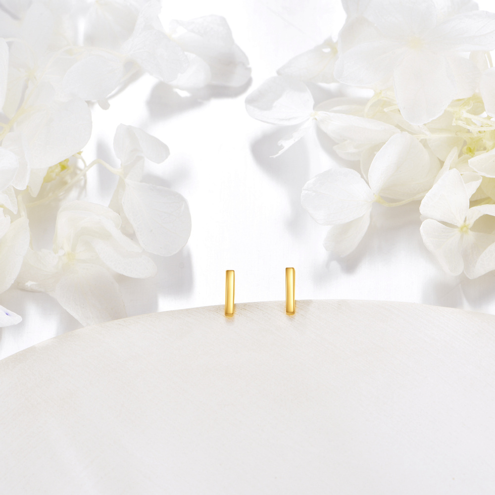 10K Gold Bar Stud Earrings-3