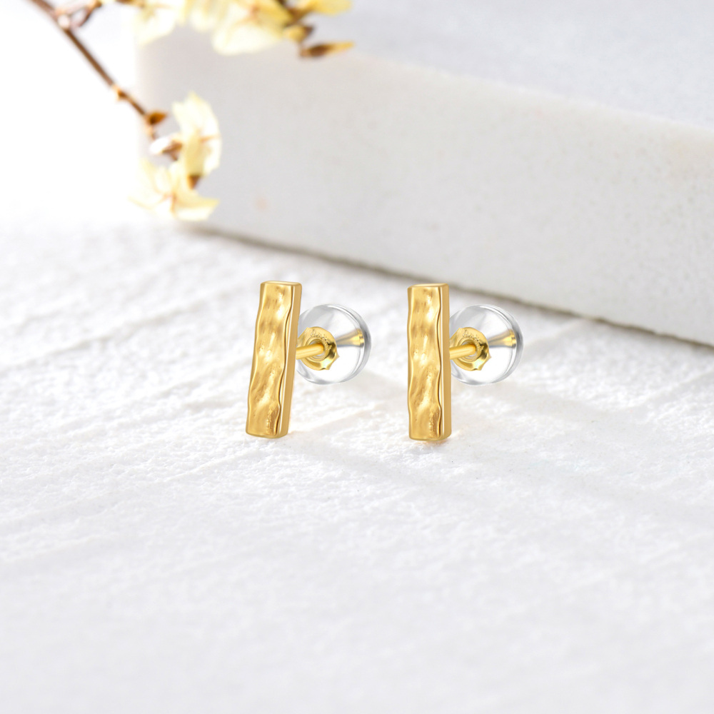 10K Gold Bar Stud Earrings-3