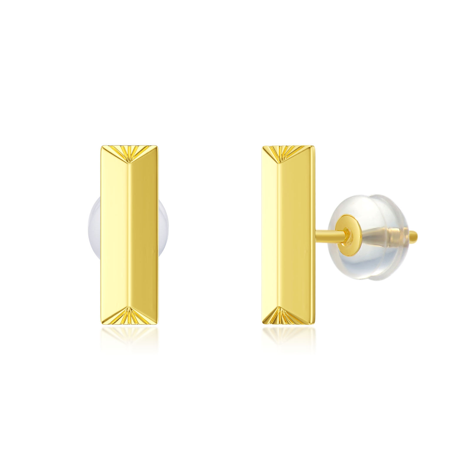 14K Gold Bar Stud E… - image