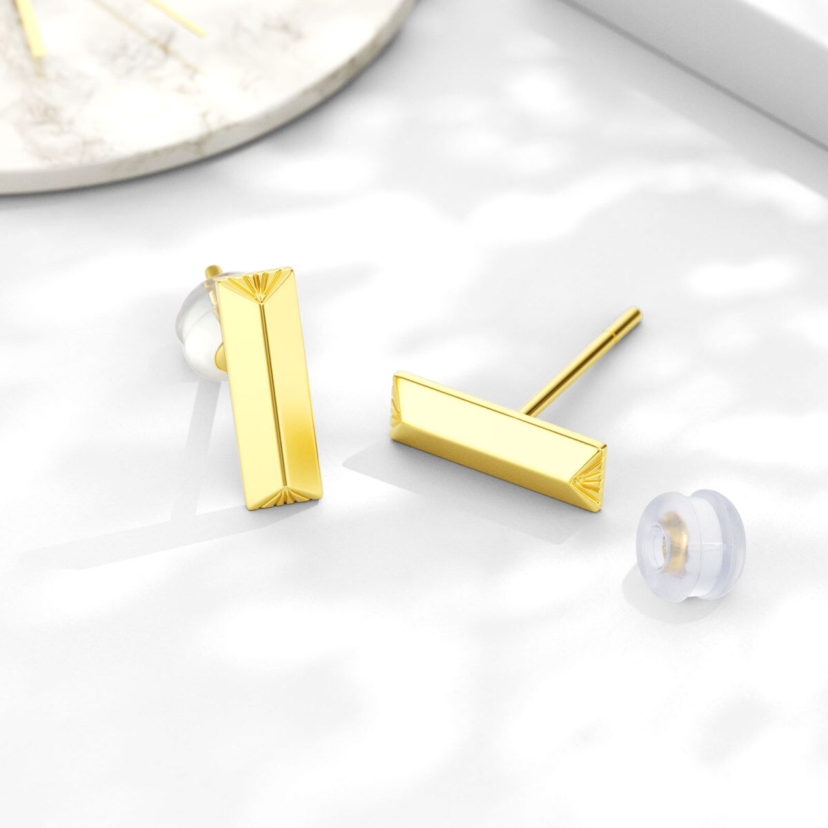 14K Gold Bar Stud Earrings-3