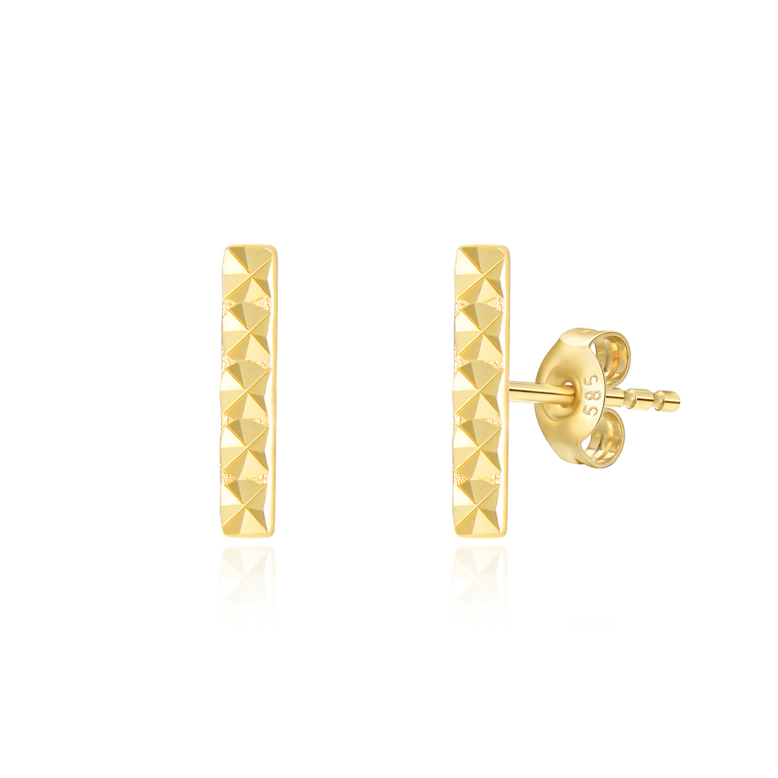 14K Gold Bar Stud E… - image