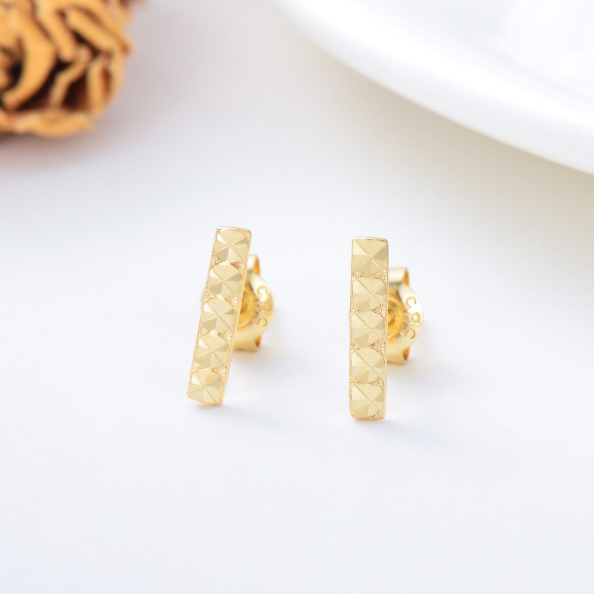 10K Gold Bar Stud Earrings-3