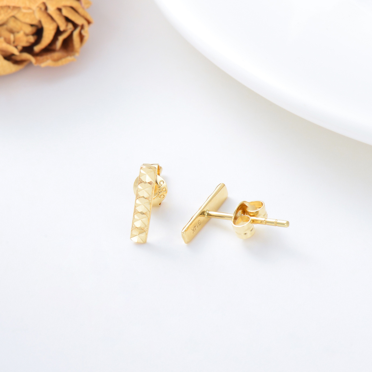 10K Gold Bar Stud Earrings-4