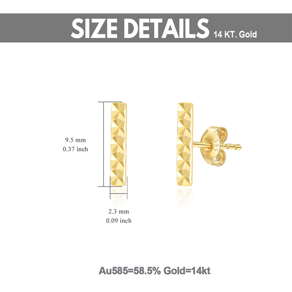 Pendientes de botón con barra de oro de 14 quilates-5