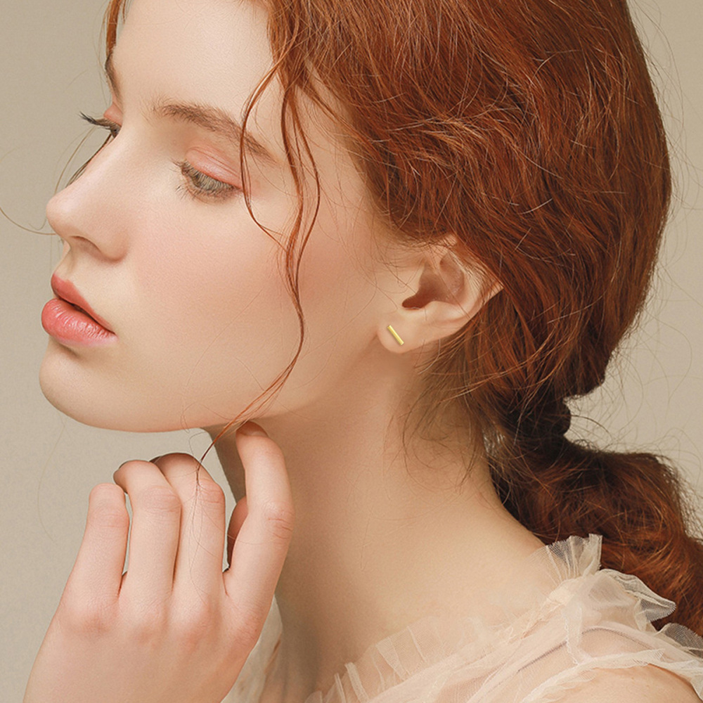 10K Gold Bar Stud Earrings-2