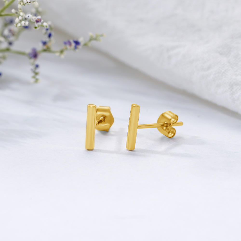 10K Gold Bar Stud Earrings-3