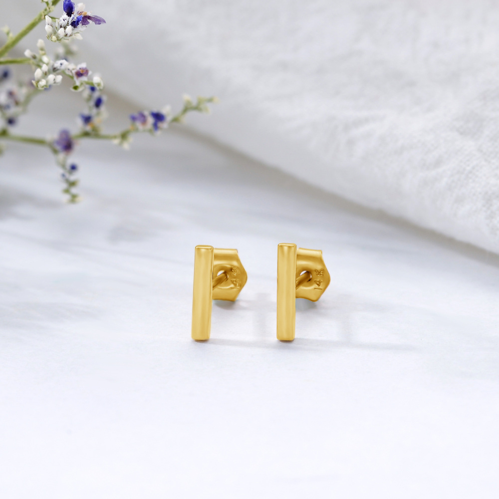 10K Gold Bar Stud Earrings-4