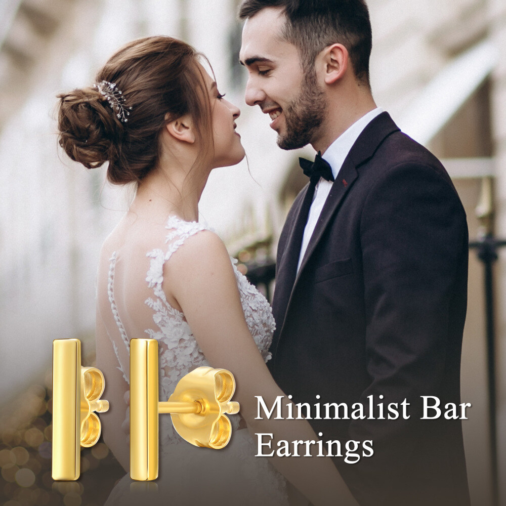 10K Gold Bar Stud Earrings-6
