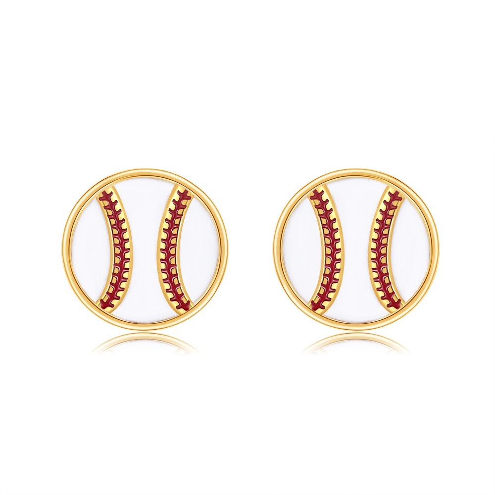 10K Gold Baseball Stud Earrings for Women-1