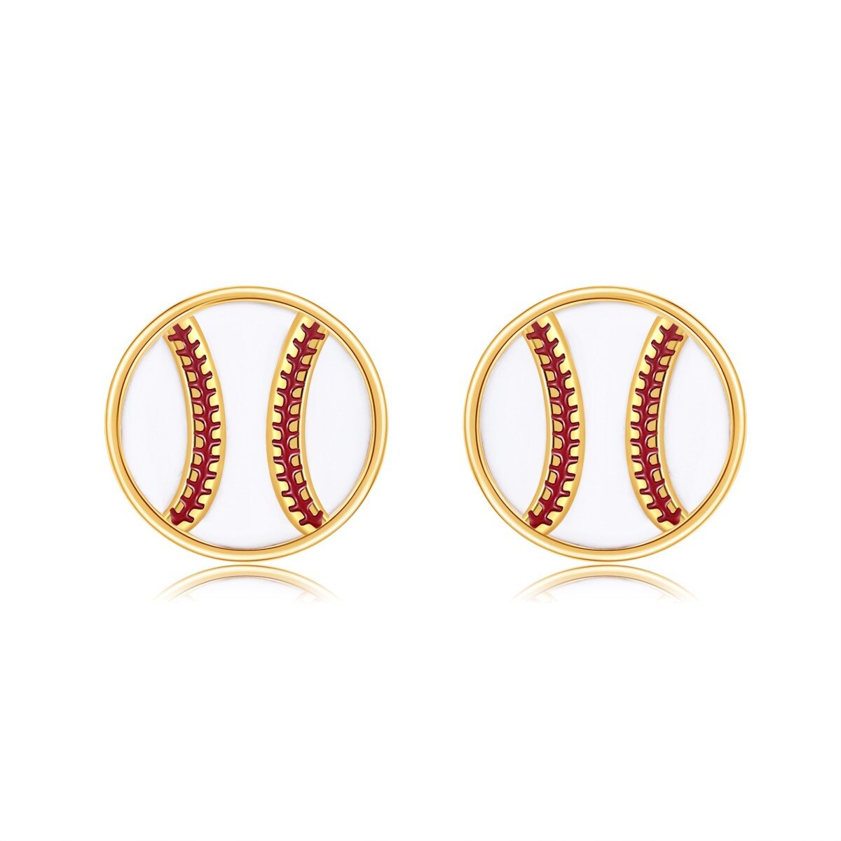 10K Gold Baseball Stud Earrings for Women-1