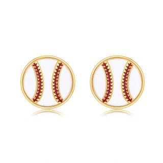 10K Gold Baseball Stud Earrings for Women-1