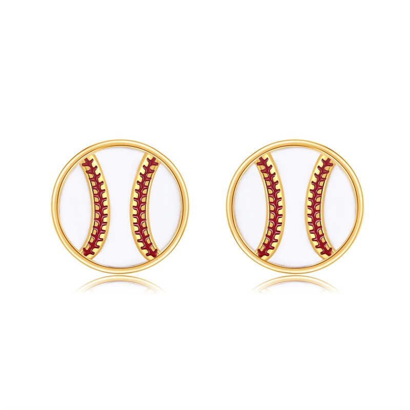 10K Gold Baseball Stud Earrings for Women-12