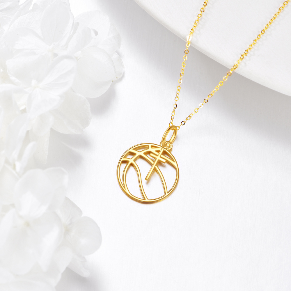 10K Gold Basketball & Cross Pendant Necklace-4