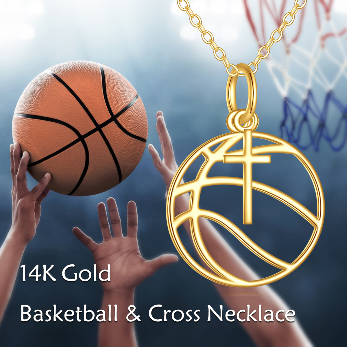 Collier avec pendentif croix de basket-ball en or 14 carats-6