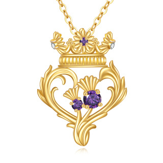 14K Gold Cubic Zirconia Bauhinia Pendant Necklace-1